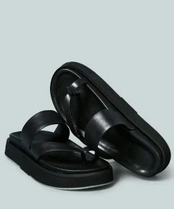 Rag & Co X BULLOCK Slip-On Leather Sandal In Black Flats 9 Rag & Co X BULLOCK Slip-On Leather Sandal In Black Flats