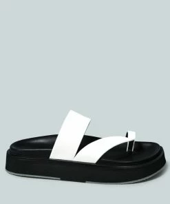 Rag & Co X BULLOCK Slip-On Leather Sandal In White Flats