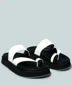 Rag & Co X BULLOCK Slip-On Leather Sandal In White Flats