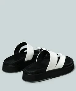 Rag & Co X BULLOCK Slip-On Leather Sandal In White Flats