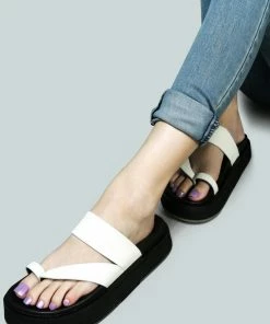 Rag & Co X BULLOCK Slip-On Leather Sandal In White Flats