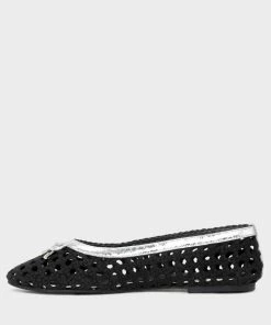 Rag & Co Brionna Black Cotton Mesh Flat Ballerinas