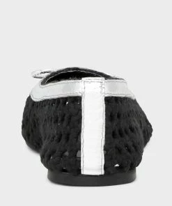 Rag & Co Brionna Black Cotton Mesh Flat Ballerinas