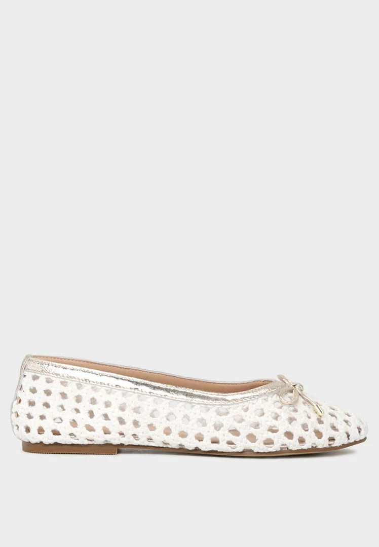 Rag & Co Brionna White Cotton Mesh Flat Ballerinas Loafers & Ballerinas 4 Rag & Co Brionna White Cotton Mesh Flat Ballerinas Loafers & Ballerinas