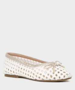 Rag & Co Brionna White Cotton Mesh Flat Ballerinas Loafers & Ballerinas