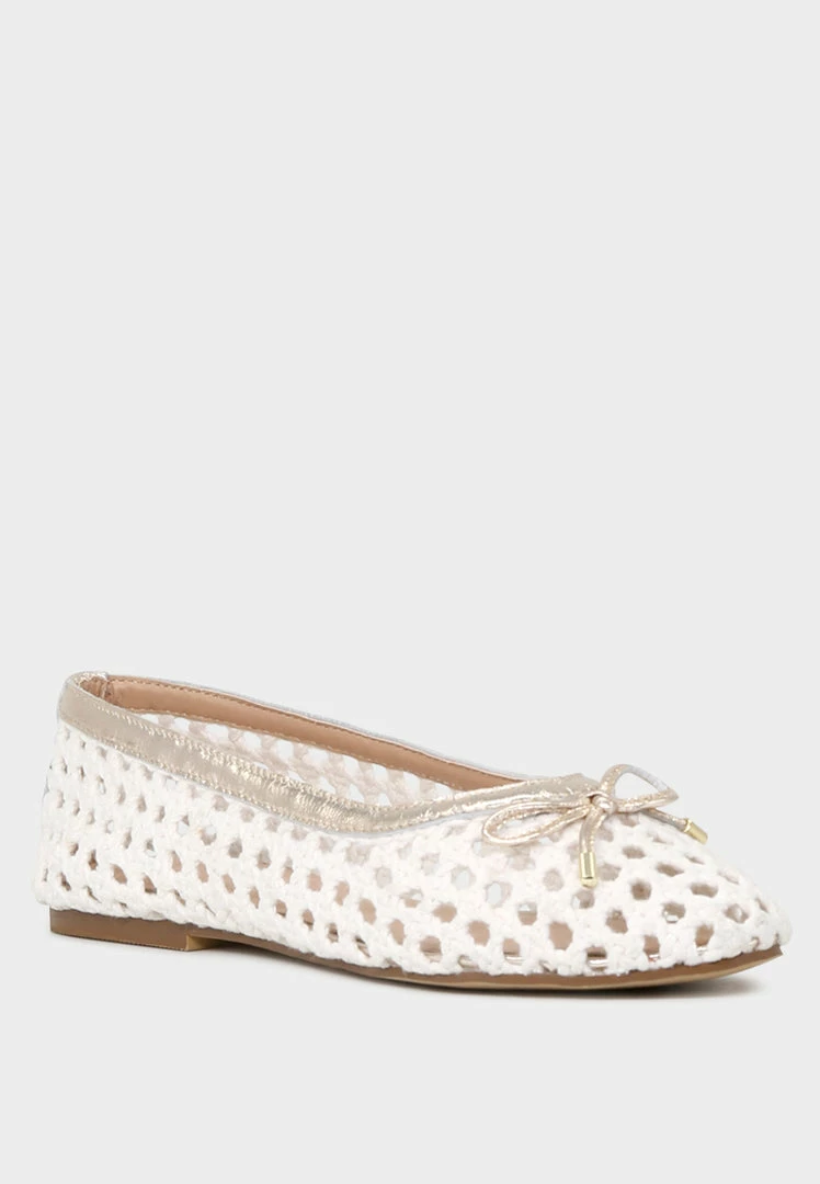 Rag & Co Brionna White Cotton Mesh Flat Ballerinas Loafers & Ballerinas 3 Rag & Co Brionna White Cotton Mesh Flat Ballerinas Loafers & Ballerinas