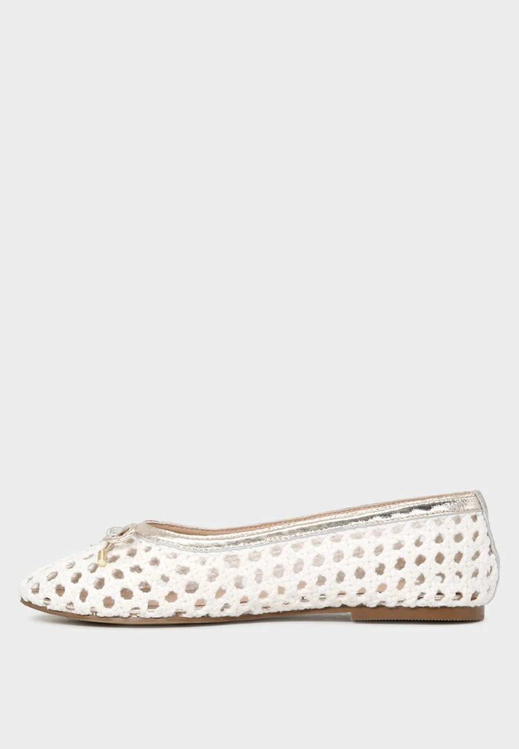Rag & Co Brionna White Cotton Mesh Flat Ballerinas Loafers & Ballerinas 6 Rag & Co Brionna White Cotton Mesh Flat Ballerinas Loafers & Ballerinas
