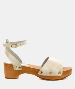 Rag & Co CARA Light Gold Wooden Clogs
