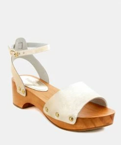 Rag & Co CARA Light Gold Wooden Clogs