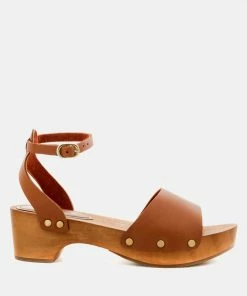 Rag & Co CARA Tan Wooden Clogs