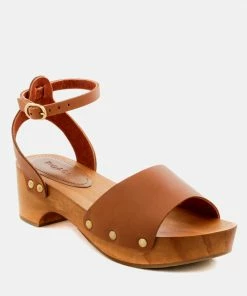 Rag & Co CARA Tan Wooden Clogs
