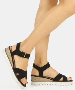 Rag & Co CASA Black Wedge Sandals