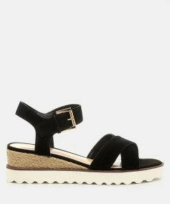 Rag & Co CASA Black Wedge Sandals