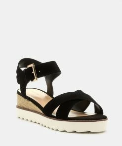 Rag & Co CASA Black Wedge Sandals