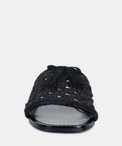 Rag & Co CEDAR Handwoven Natural Black Tassel Flats