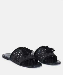 Rag & Co CEDAR Handwoven Natural Black Tassel Flats