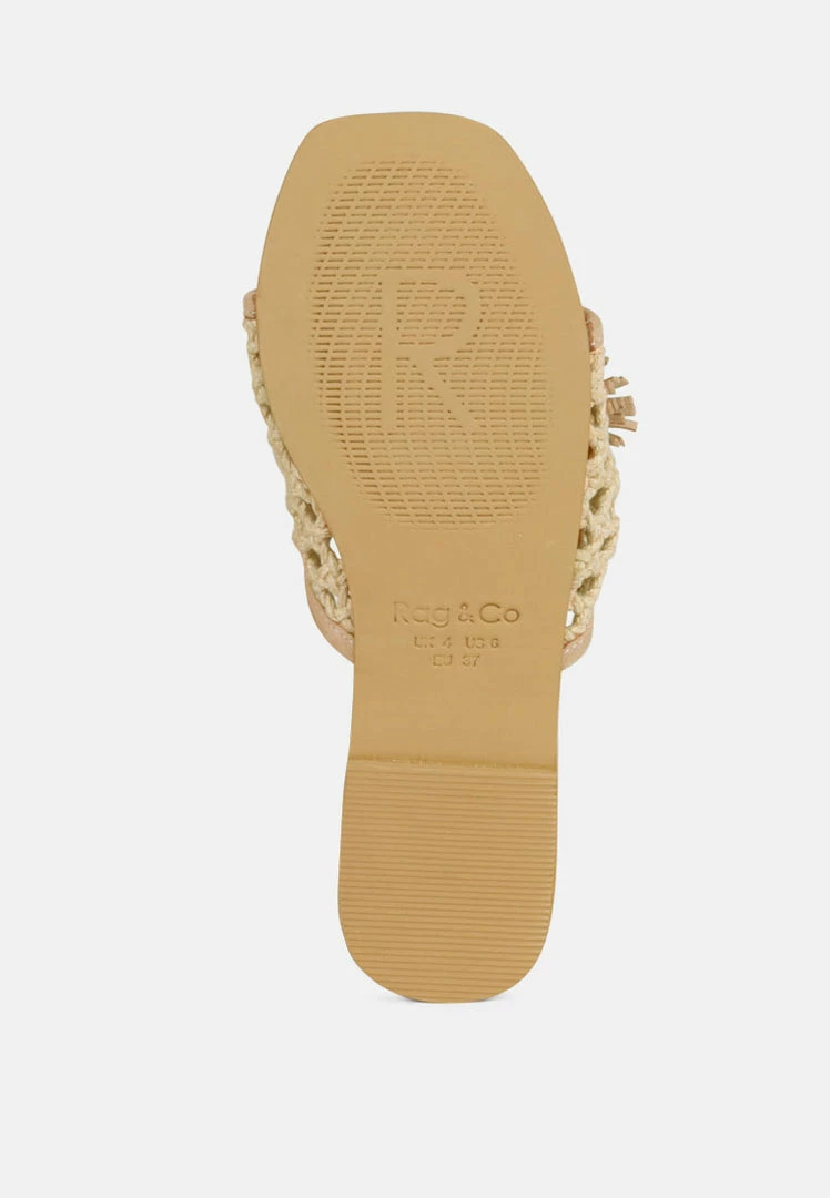 Rag & Co CEDAR Handwoven Natural Latte Tassel Flats 8 Rag & Co CEDAR Handwoven Natural Latte Tassel Flats
