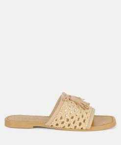 Rag & Co CEDAR Handwoven Natural Latte Tassel Flats