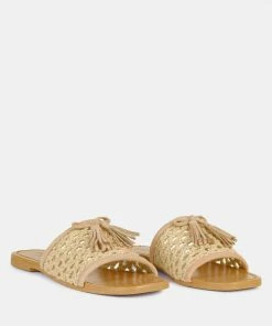 Rag & Co CEDAR Handwoven Natural Latte Tassel Flats