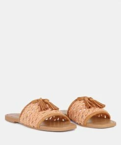 Rag & Co CEDAR Handwoven Natural Tan Tassel Flats