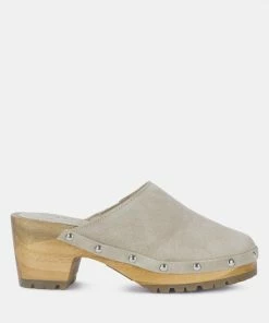 Rag & Co Clogs CEDRUS Fine Suede Studded Clog Mules In Beige
