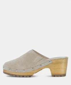 Rag & Co Clogs CEDRUS Fine Suede Studded Clog Mules In Beige