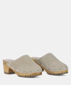 Rag & Co Clogs CEDRUS Fine Suede Studded Clog Mules In Beige