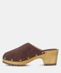 Rag & Co Clogs CEDRUS Fine Suede Studded Clog Mules In Brown