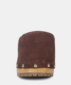 Rag & Co Clogs CEDRUS Fine Suede Studded Clog Mules In Brown