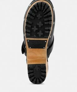 Rag & Co CHOCTAV Black Handcrafted Leather Clogs