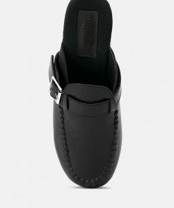 Rag & Co CHOCTAV Black Handcrafted Leather Clogs