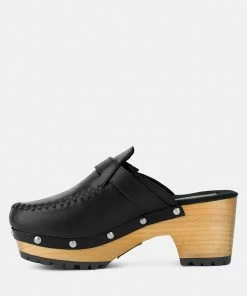 Rag & Co CHOCTAV Black Handcrafted Leather Clogs