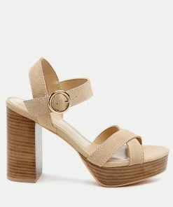 Rag & Co CHOUPETTE Suede Leather Block Heeled Sandal In Nude