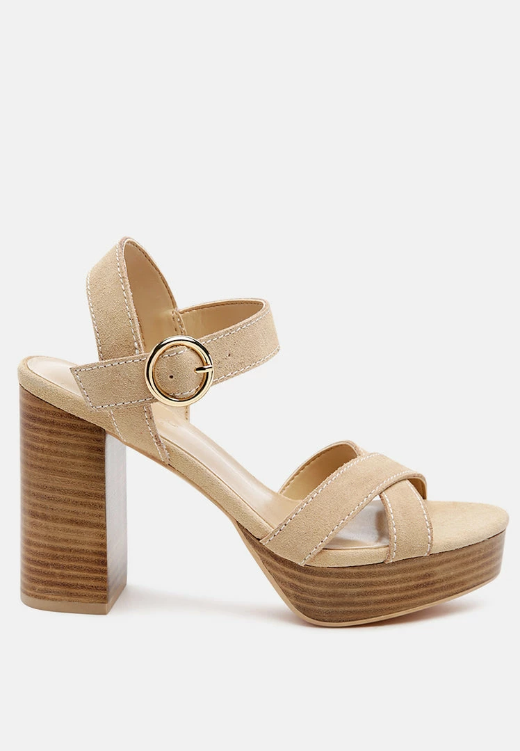 Rag & Co CHOUPETTE Suede Leather Block Heeled Sandal In Nude 4 Rag & Co CHOUPETTE Suede Leather Block Heeled Sandal In Nude