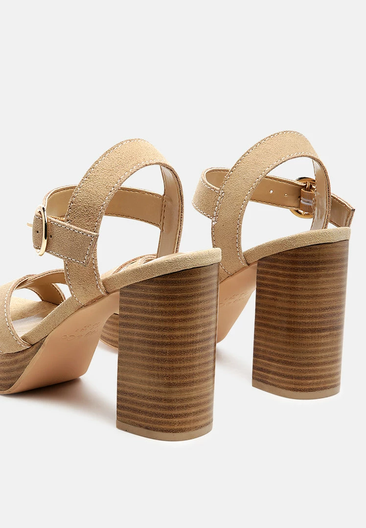 Rag & Co CHOUPETTE Suede Leather Block Heeled Sandal In Nude 5 Rag & Co CHOUPETTE Suede Leather Block Heeled Sandal In Nude
