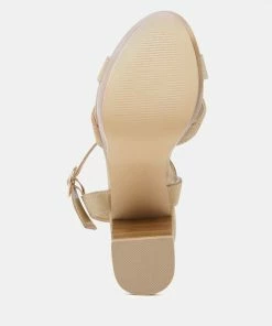 Rag & Co CHOUPETTE Suede Leather Block Heeled Sandal In Nude 10 Rag & Co CHOUPETTE Suede Leather Block Heeled Sandal In Nude