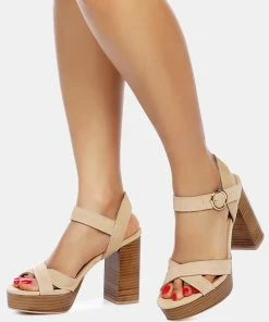 Rag & Co CHOUPETTE Suede Leather Block Heeled Sandal In Nude 11 Rag & Co CHOUPETTE Suede Leather Block Heeled Sandal In Nude