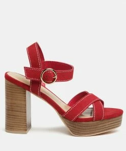 Rag & Co CHOUPETTE Suede Leather Block Heeled Sandal In Red SS'22