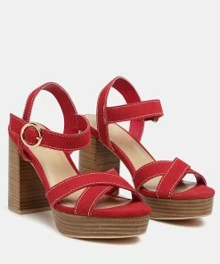 Rag & Co CHOUPETTE Suede Leather Block Heeled Sandal In Red SS'22
