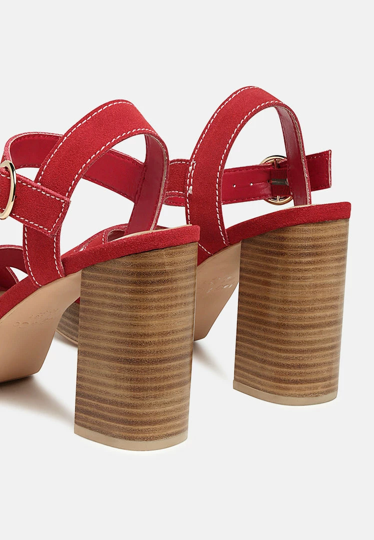 Rag & Co CHOUPETTE Suede Leather Block Heeled Sandal In Red SS'22 5 Rag & Co CHOUPETTE Suede Leather Block Heeled Sandal In Red SS'22