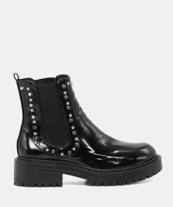 Rag & Co CLARA Studded Black Shiny Chelsea Boot