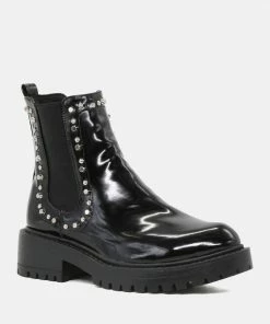 Rag & Co CLARA Studded Black Shiny Chelsea Boot