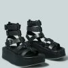 Rag & Co X CRUZ Gladiator Platform Leather Sandal In Black Sandals