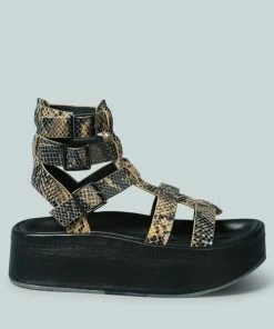 Rag & Co X CRUZ Gladiator Platform Leather Sandal In Snake Print Sandals
