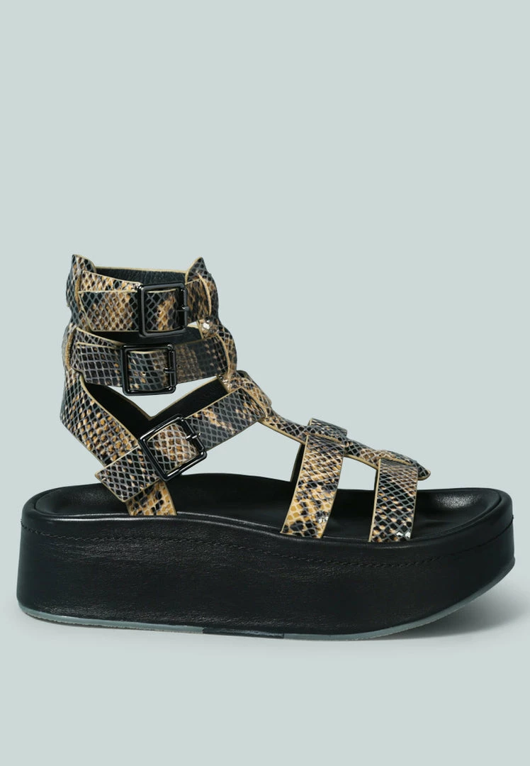 Rag & Co X CRUZ Gladiator Platform Leather Sandal In Snake Print Sandals 4 Rag & Co X CRUZ Gladiator Platform Leather Sandal In Snake Print Sandals