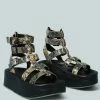 Rag & Co X CRUZ Gladiator Platform Leather Sandal In Snake Print Sandals