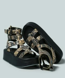 Rag & Co X CRUZ Gladiator Platform Leather Sandal In Snake Print Sandals 10 Rag & Co X CRUZ Gladiator Platform Leather Sandal In Snake Print Sandals