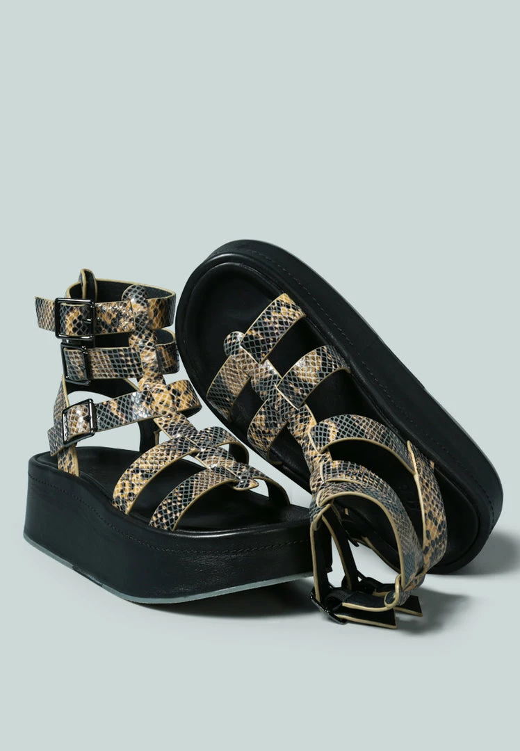 Rag & Co X CRUZ Gladiator Platform Leather Sandal In Snake Print Sandals 5 Rag & Co X CRUZ Gladiator Platform Leather Sandal In Snake Print Sandals