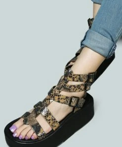 Rag & Co X CRUZ Gladiator Platform Leather Sandal In Snake Print Sandals 12 Rag & Co X CRUZ Gladiator Platform Leather Sandal In Snake Print Sandals