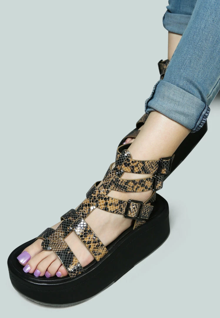 Rag & Co X CRUZ Gladiator Platform Leather Sandal In Snake Print Sandals 7 Rag & Co X CRUZ Gladiator Platform Leather Sandal In Snake Print Sandals